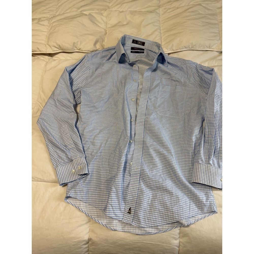 Nordstrom Smartcare Mens Trim Fit Dress Shirt Blue White Check 15.5 32/33